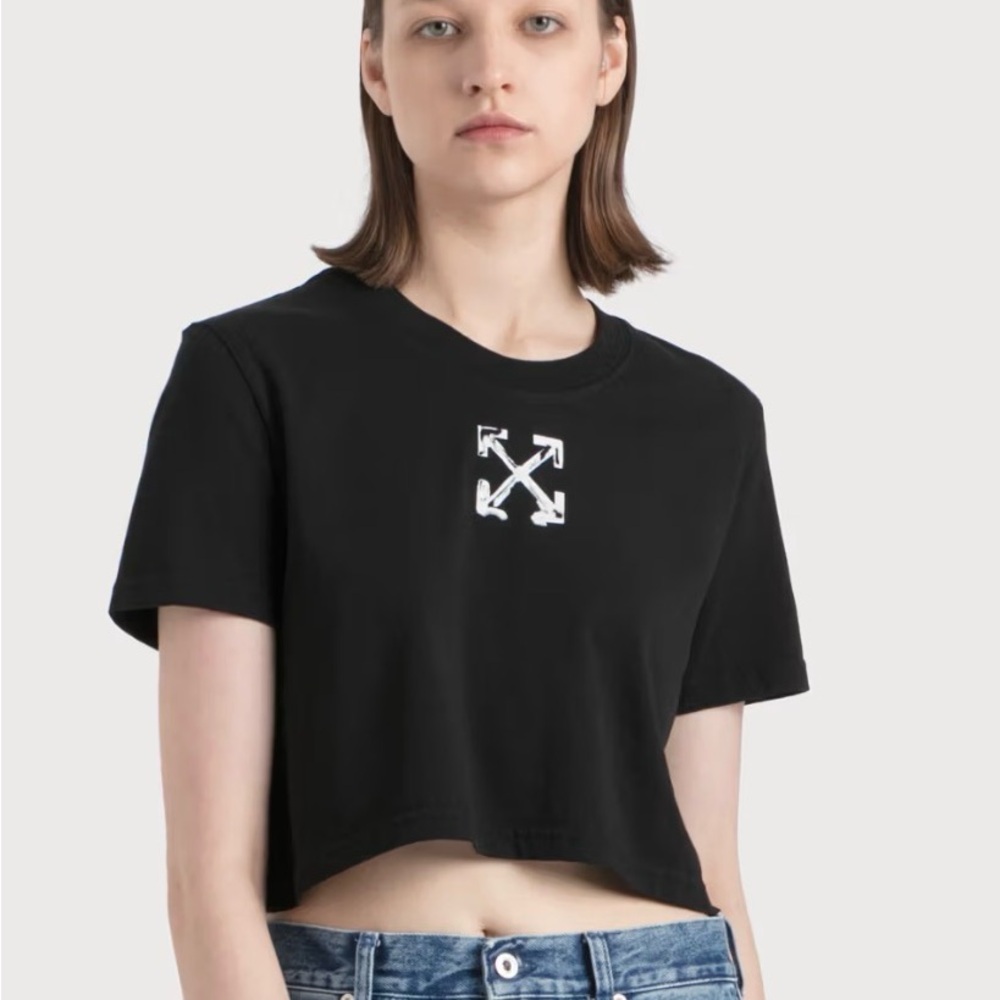 Off-White Spray Crop Top ‘Woman’ Tee w/COA